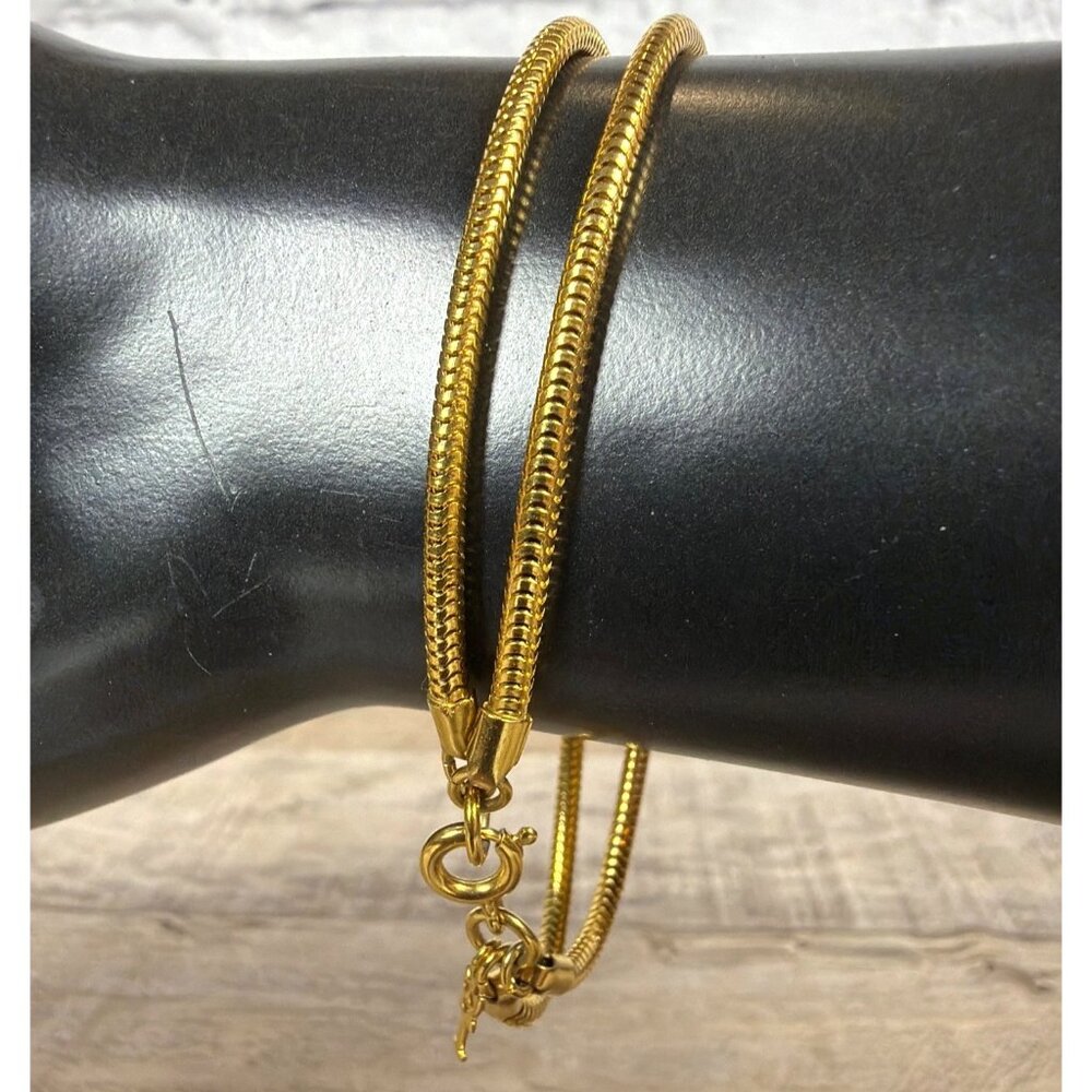 VTG 1950s Crown Trifari GoldTone Double Strand Snake Chain Bracelet T Logo Charm - Picture 11 of 15